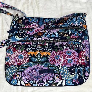 Women's Vera Bradley cross-body or shoulder bag w/ blue & purple flowers, birds